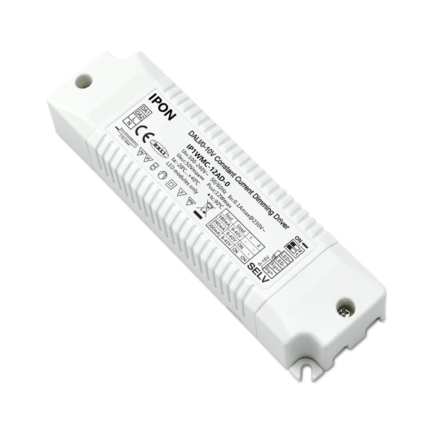 12W 180,240,300mA CC DALI,0-10V Driver IP1WMC-12AD-0