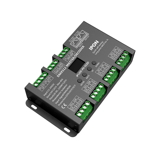 720~1440W 5A*12ch CV DMX Decoder IP1205-PX-OLED